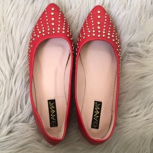 Red gold studded flats NEVER WORN